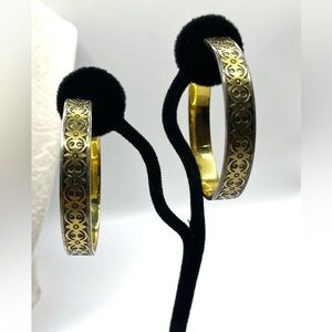 Vintage Amy Kahn Russell Hoop Earrings AKR Gold Tone and Black Earrings Hoops
